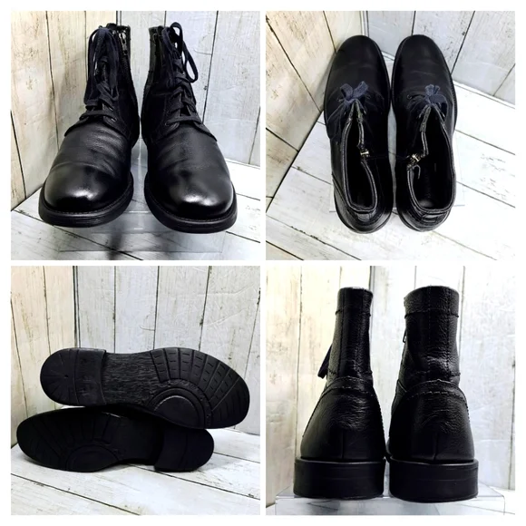 GBX Men 10.5M #091371 Black Leather Laceup SideZip Ankle Moto Boots